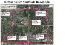 Satellite map of routes to avoide intersection closure