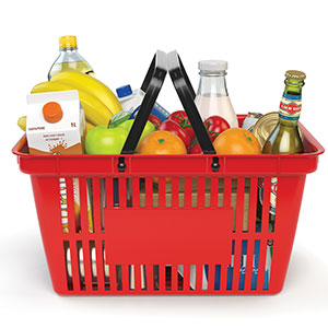 food basket containing shopping for a day