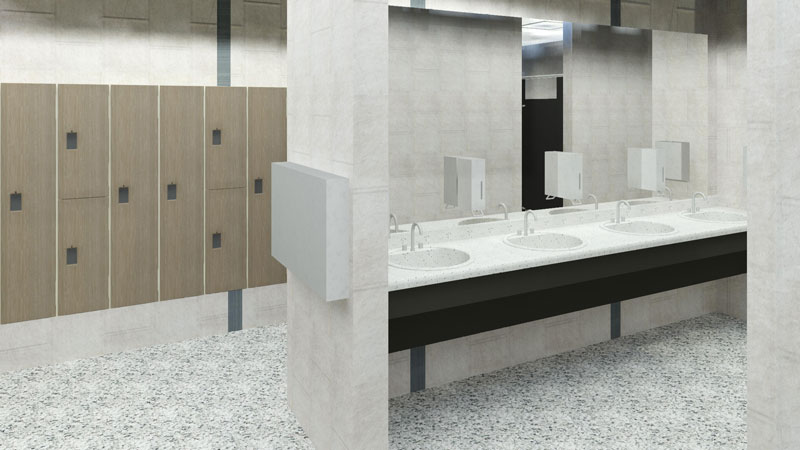 Rendition of new sink area and locker rooms