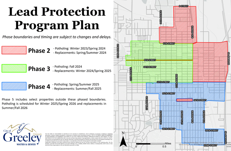 Graphic map showing the Greeley lead protection program plan area