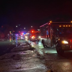 Emergency vehicles responding to flooding in Greeley