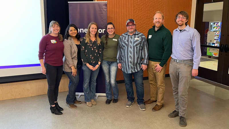 gBETA Greeley Program Manager Allie Reitz with founders from Proactive Safety, Rooted Robotics, Barn Owl Precision (BOPA), RV Fiber LLC, and Colorado Cornhole Connection