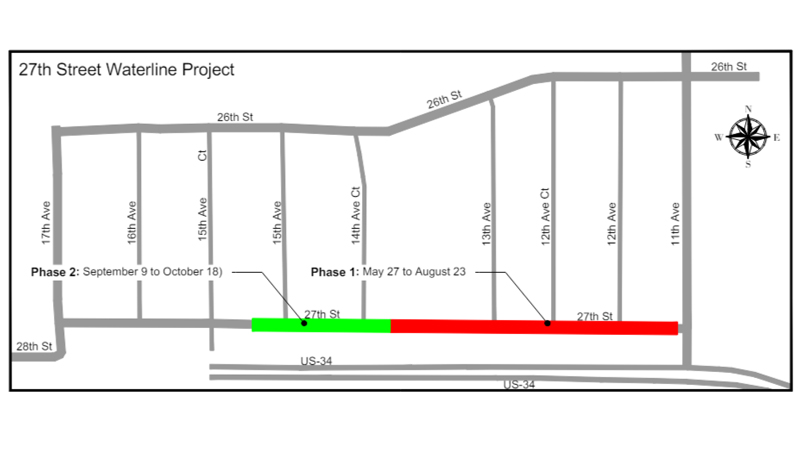 Map showing the phases of the 27th Street waterline replacement